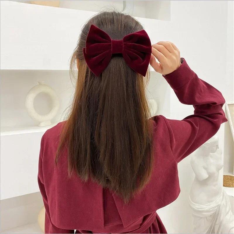Velvet Large Bow Hair Clip Korean Version Hair Loop College Style Sweet Accessory Back of Head Fashion Headwear for Ladies
