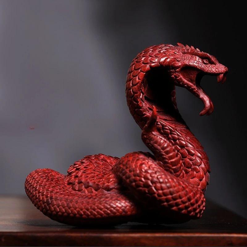 Decorazione Cobra Imperatore in Palissandro Naturale, Serpente Zodiacale, Intaglio in Legno, Pezzo di Ornamento a Mano, Piccolo Ornamento dalla Personalità Creativa