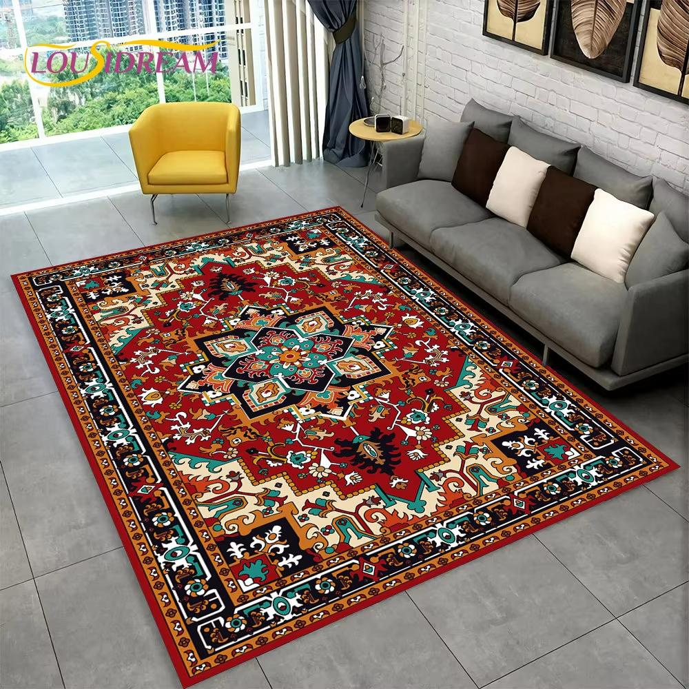 Red Turkish Floral Print Carpet Living Room Sofa Decor Bedroom Bedside Nonslip Rug Lounge Coffee Table Floormat Welcome Rug