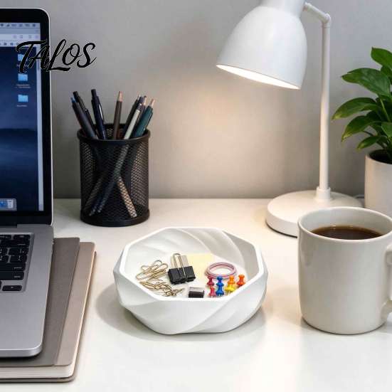 Black White Gray Desktop Trinket Tray 3D Printed Swirl Geometric Decorative Tray, Storage Dish, Multifunctional PLA Plastic Multipurpose Container