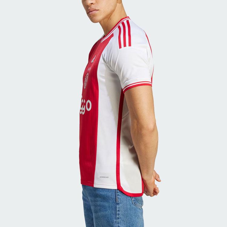 Adidas Ajax Amsterdam 23/24 Home Letter Print Colorblock Short Sleeve Soccer Jersey Men Tops Dark-Red HZ7725