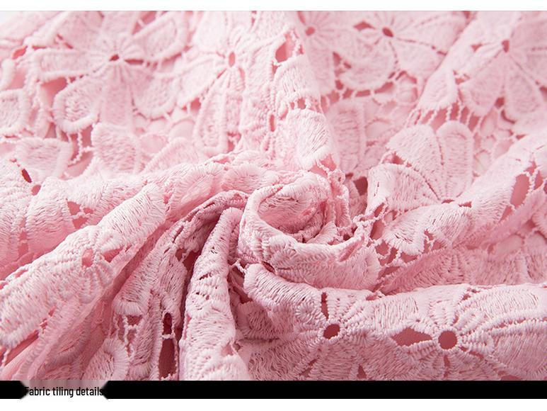 Rochie Roz Casual Mărimi Mari din Dantelă Solubilă în Apă pentru Persoane de Vârstă Mijlocie și Vârstnice