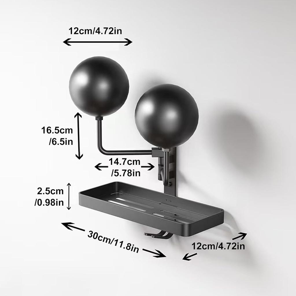 180° Rotating Motorcycle Helmet Rack Wall Mounted With Double Hook Detachable Bicycle Helmet Display Rack for Phone Storage