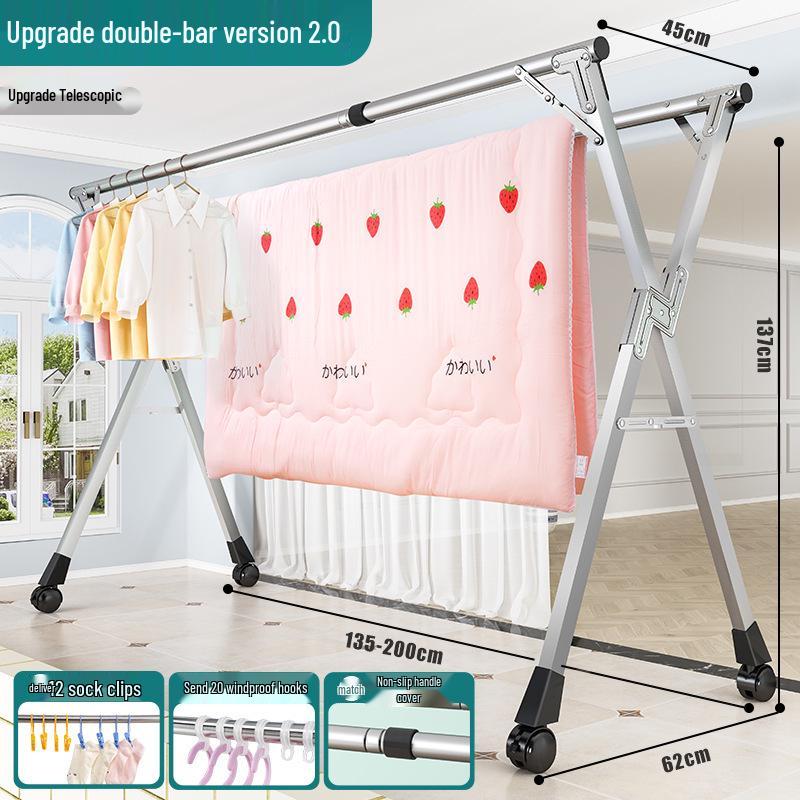 201 Stainless Steel X-Type Telescopic Clothes Drying Rack, Indoor Floor-Standing Model for Household Use