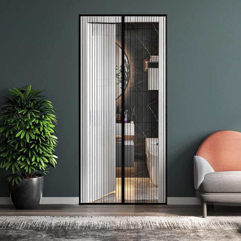 Black Cross-Stripe Magnetic Gauze Door Curtain: Summer Insect-Repellent, No-Drill, Self-Adhesive Encrypted Embroidery Curtain