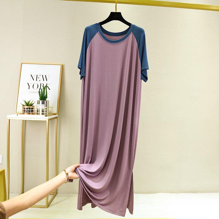 

Летнее платье свободного кроя из модала с V-образным вырезом, короткими рукавами и разрезами по бокам One Size фиолетовый