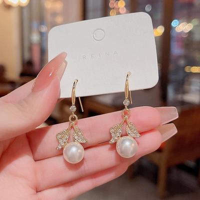 Boucles d'oreilles de luxe en argent S925 avec perles et feuilles de diamant - Style coréen