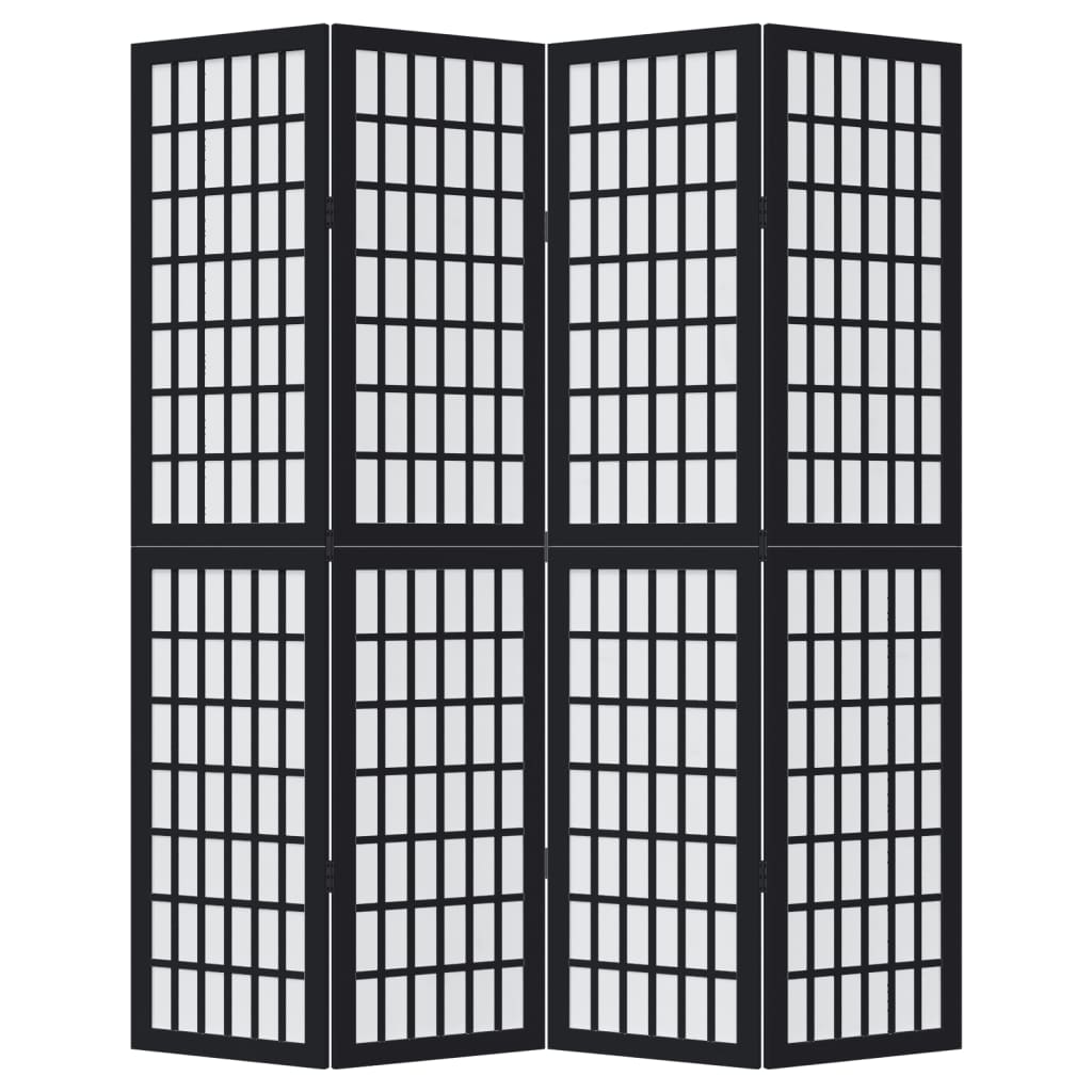 4 Piece Black Folding Screen Solid Paulownia Wood