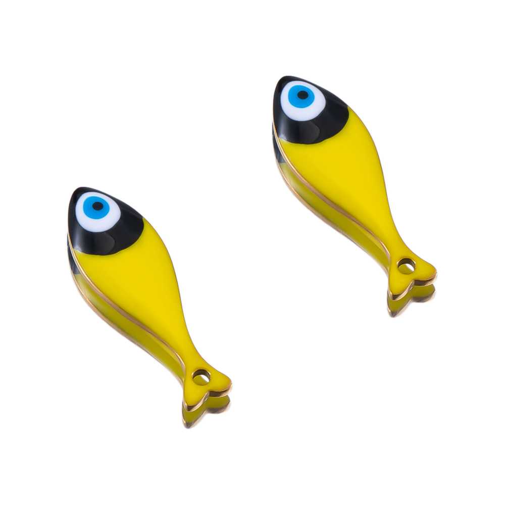 2pcs Stainless Steel Cute Enamel Stripe Fish Color Fish Tail Charms Animal Pendant Base for DIY Earring Necklace Jewelry Making