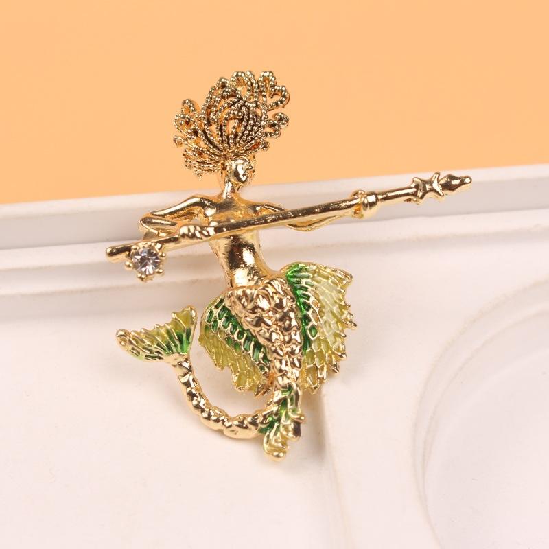 Retro Fashion Mermaid Brooch Brooch Diamond Mermaid Brooch Medium Antique Coat Clothing Accessories