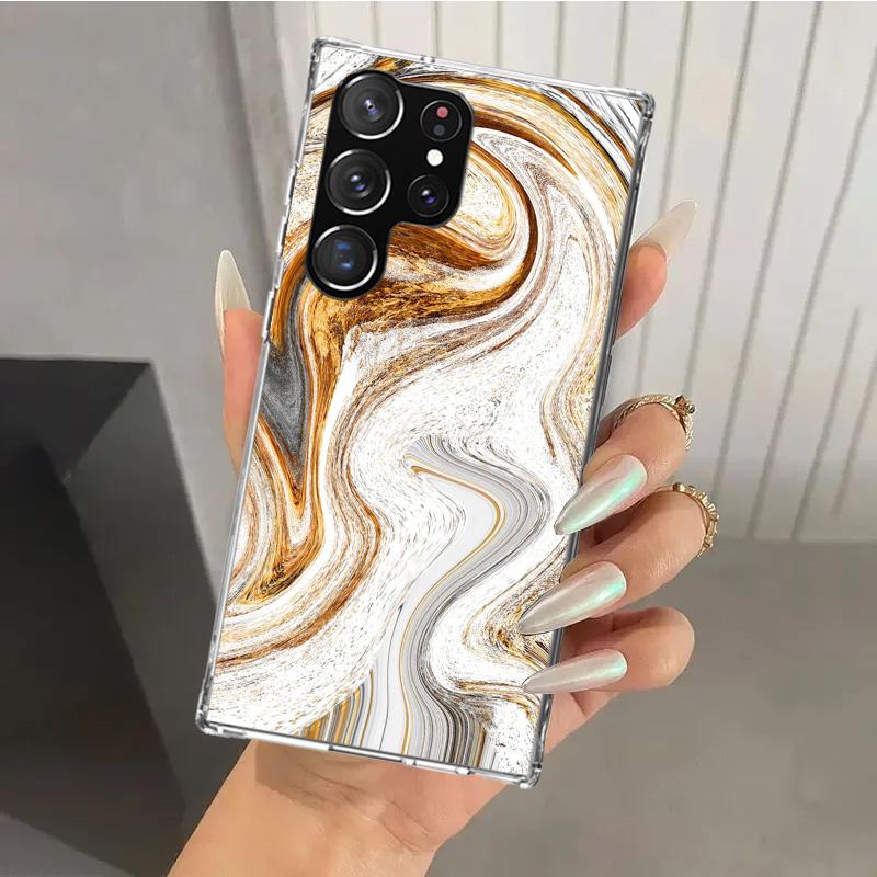 Fashion Gold Pink Geometric Marble Phone Case for Samsung Galaxy S26 S24 S23 Ultra S25 Edge S22 S21 Plus S20 FE + Soft Print She