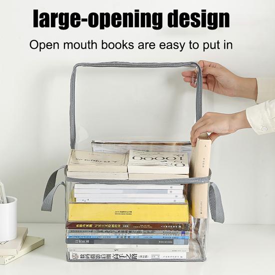 Book Storage Bag Waterproof Clear Storage Bag with Handles Foldable Storage Pouch for Textbooks Notebooks Stationery Document
