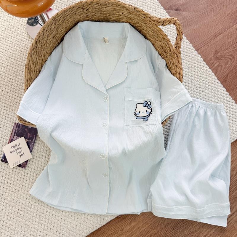 Summer New Pajamas Women's Short-sleeved Shorts Thin Cloud Cotton Cartoon Cute Large Size Korean Version Loungewear