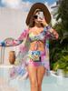 Women's Boyleg Three-Piece Swimsuit with Cardigan and Bow
