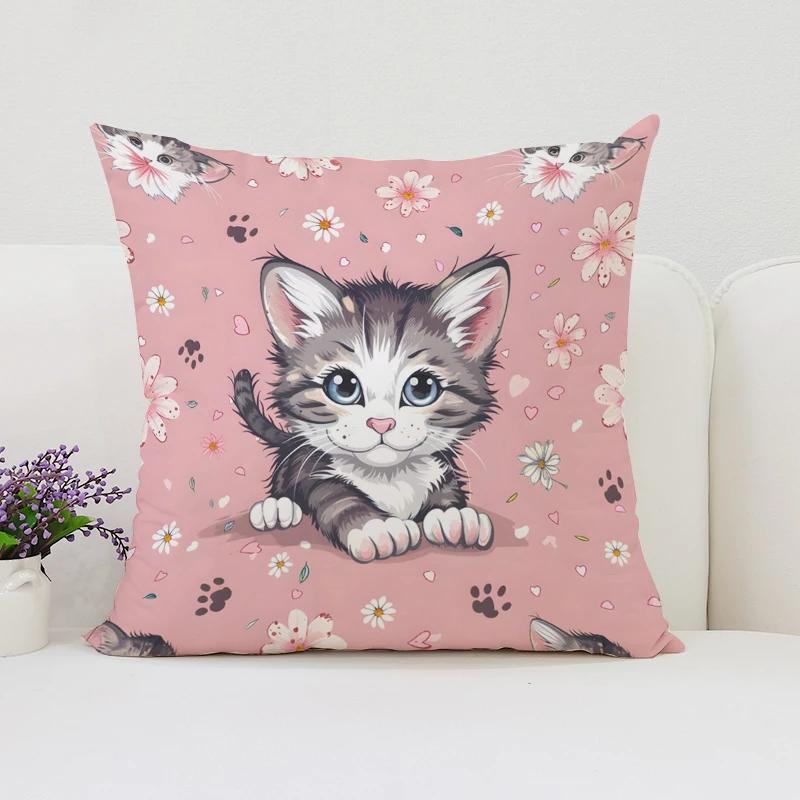 Cute Cartoon Cat Pillowcases for Pillows 45x45 Cushions Cover Aesthetic Room Decoration Cushion Cover 50x50 Home Decor Pillow