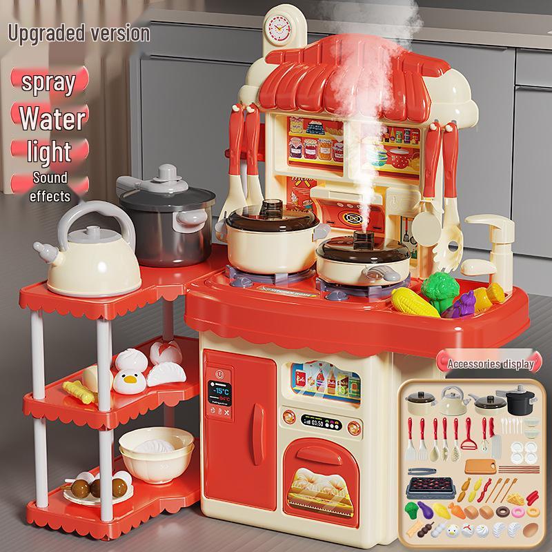 Playhouse Kitchen & Dining Table Set with Spray Light – Realistic Cooking Toys for Girls.