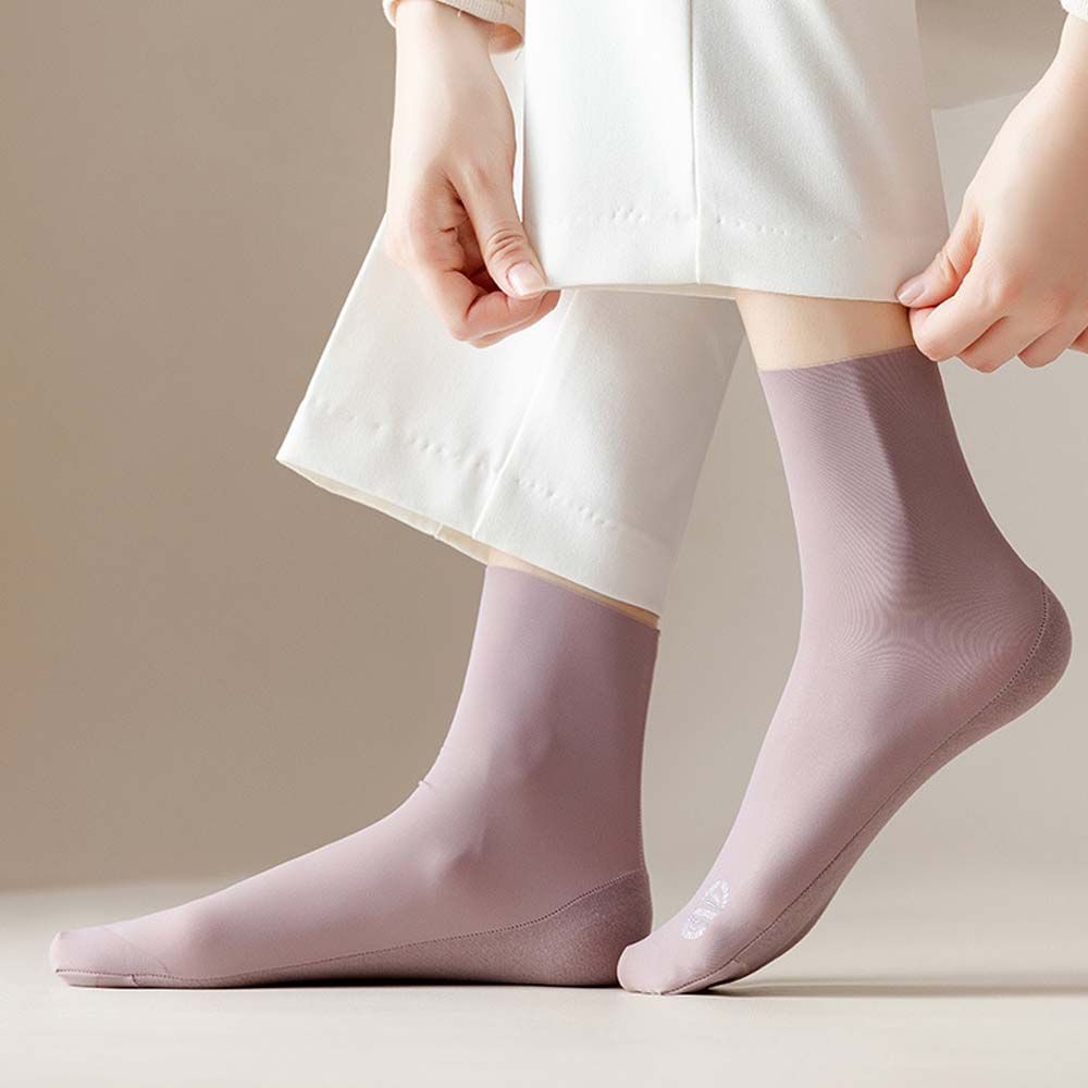 Thin Girls Seamless Any Cut Ice Silk Solid Color Middle Tube Socks Pile Socks Hosiery Women's Socks
