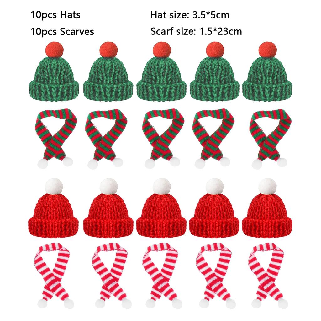 10/20pcs Mini Santa Hat & Scarf 2025 New Christmas Costume for Cat Rabbit Doll Lollipop Bottle DIY Xmas Party Dinner Decoration