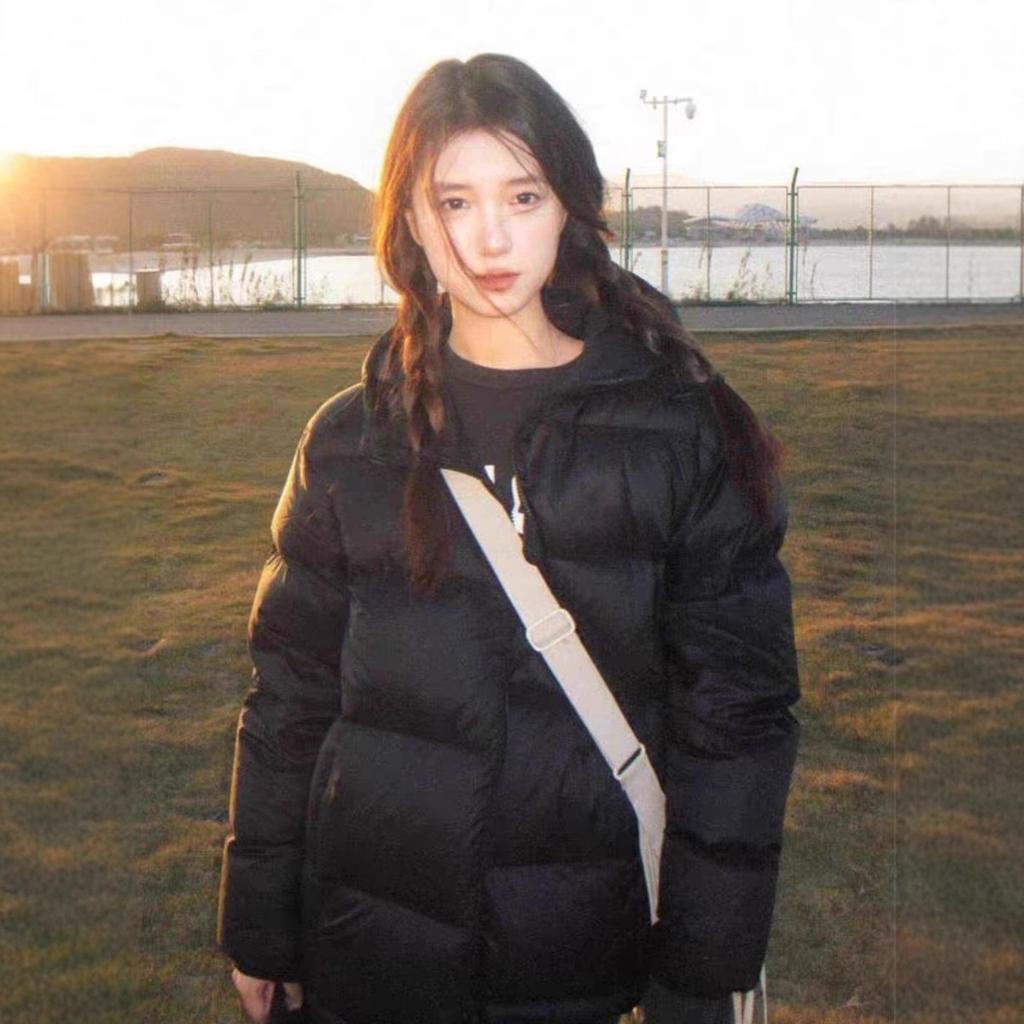 Pink Down Cotton Clothes Women's Short Winter New Hooded Loose Bread Warm Couple Thickened Coat