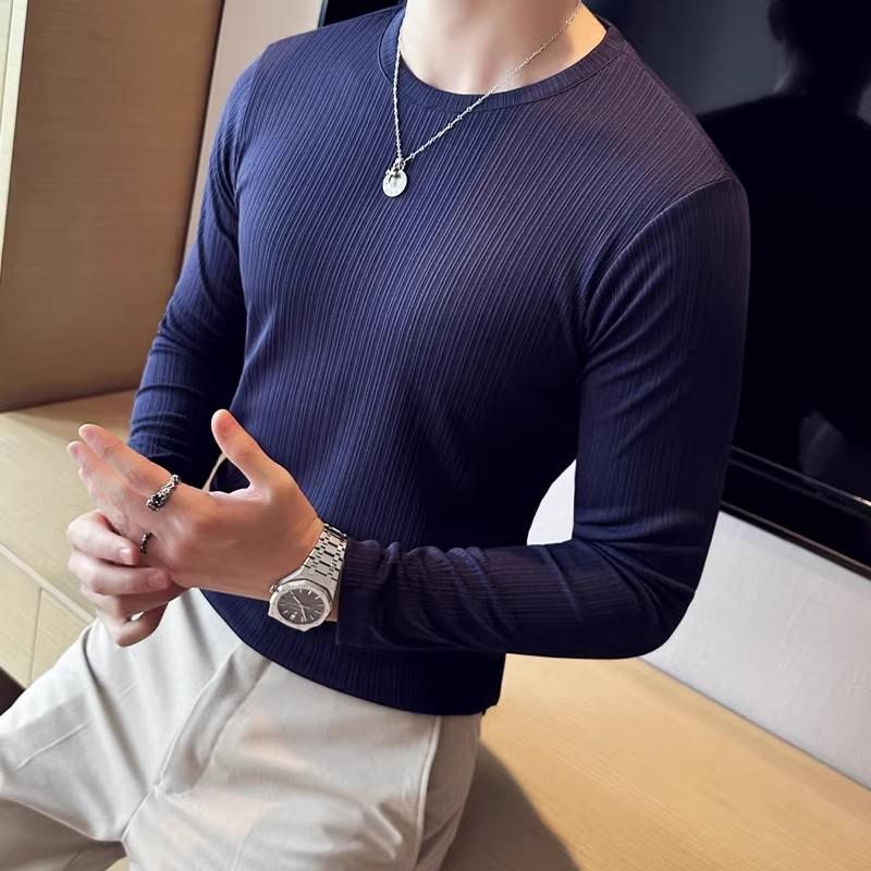 

Spring Autumn Men s Slim Fit T-Shirt Solid Color Long Sleeve O-Neck Fashion Tshirt Men High Quality Stretch Casual Tees Tops Man L синій