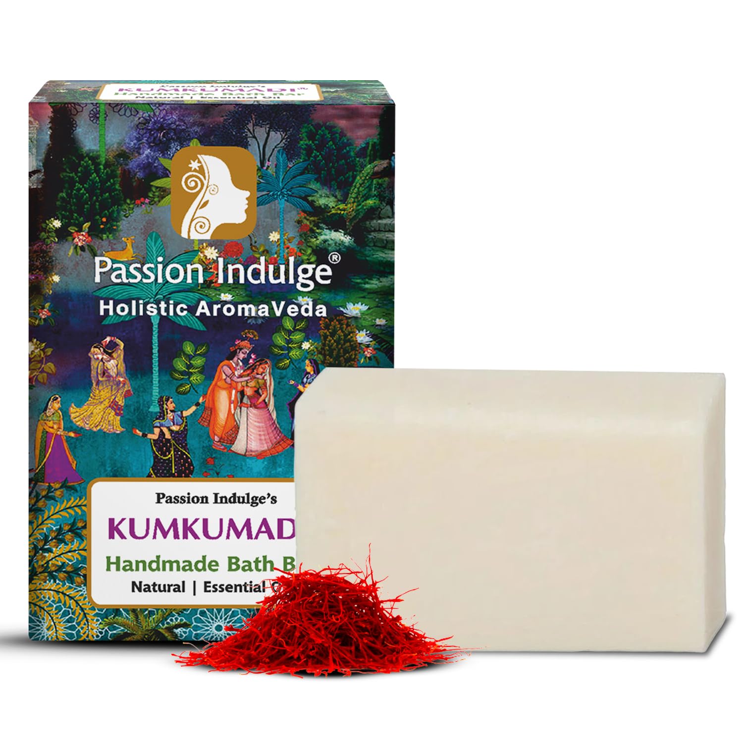 Passion Indulge Kumkumadi Handmade Soap Natural Bath Bar -150 gm | For Skin Glowing, shine, and brightness with Kumkumadi Oil, Vetiver Oil & 16 Her