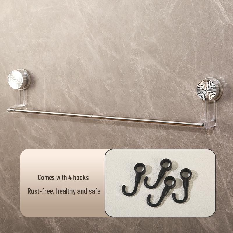 Retractable No-Drill Suction Cup Towel Rack and Hook for Bathroom Storage