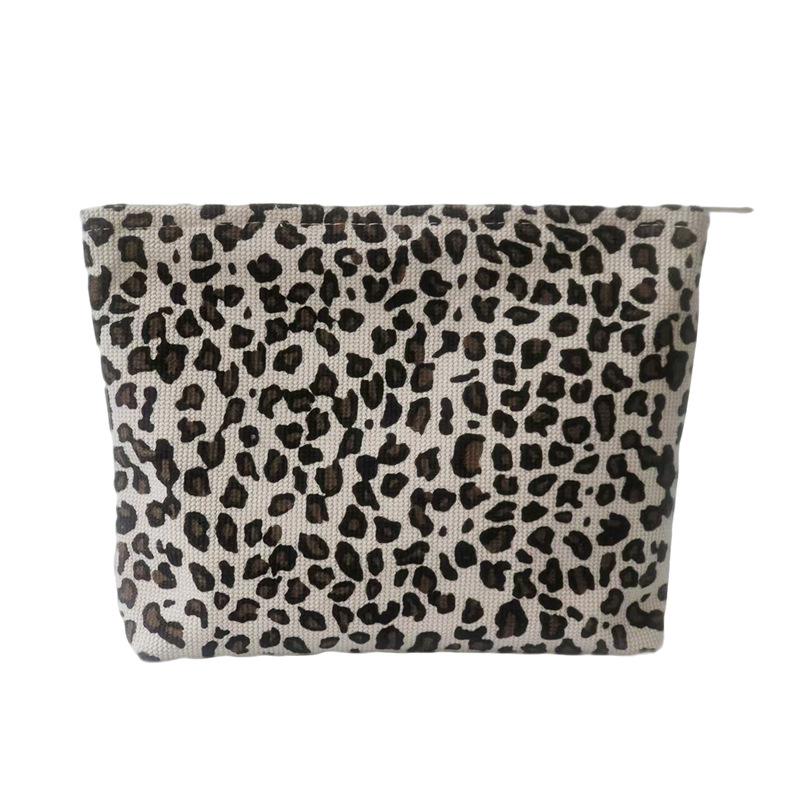 

Leopard Print Corduroy Cosmetic & Toiletry Bag - Large Capacity Portable Clutch 26x18.5 cm