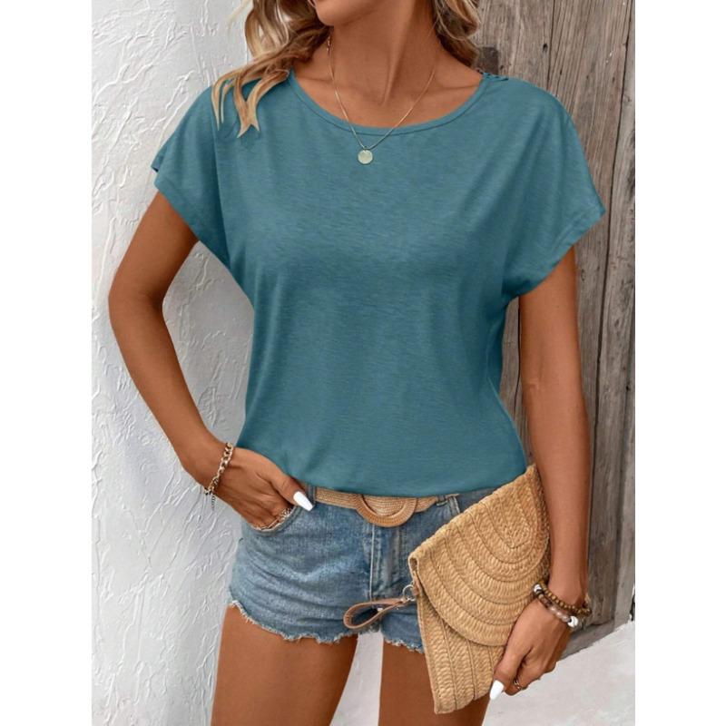 Summer Back Lace Splicing Short Sleeved T-shirt O Neck Loose Office Blouse Women Sweet Hollow Out Solid Color Tops Female Elegant Simple Shirts