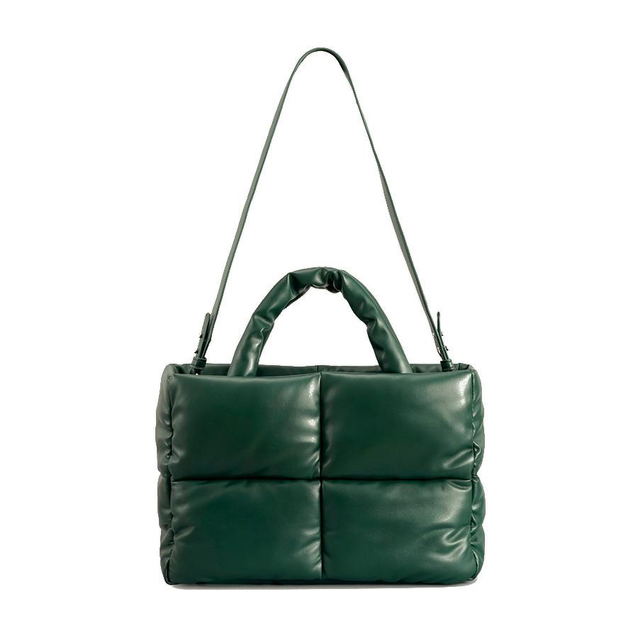 Women's PU leather padded bag woven soft casual white feminine cotton padded shoulder bag