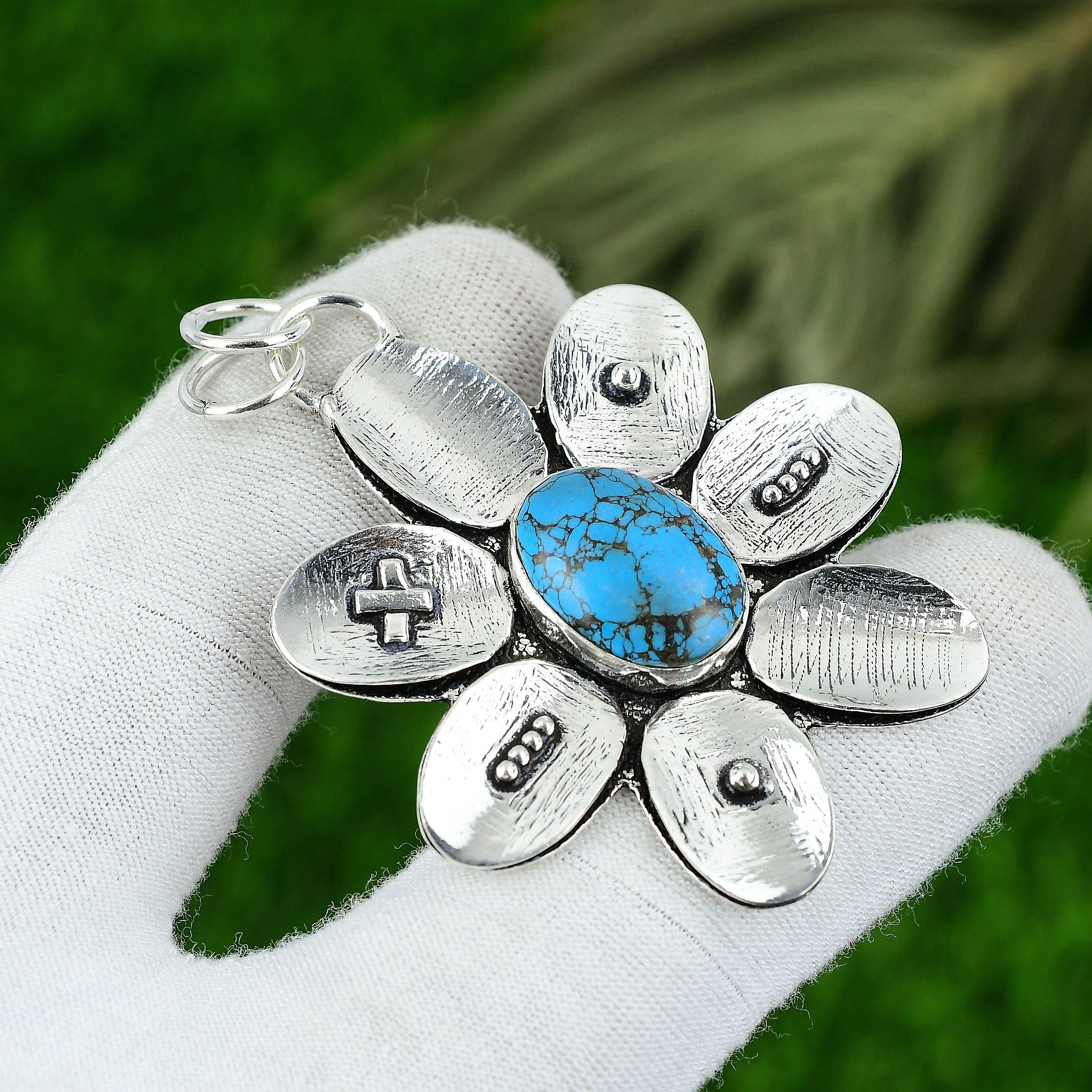 

Natural Tibetan Turquoise Gemstone Pendant 925 Sterling Silver Indian Jewelry