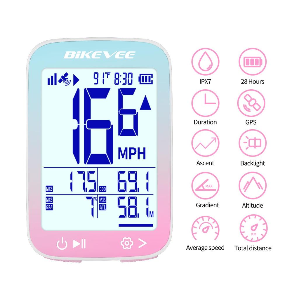 Bikevee GPS Wireless Bicycle Speedometer Cycle Computer with Automatic Automatic Odometer FSTN and Extension Start/Stop, Backlight, Waterproof,