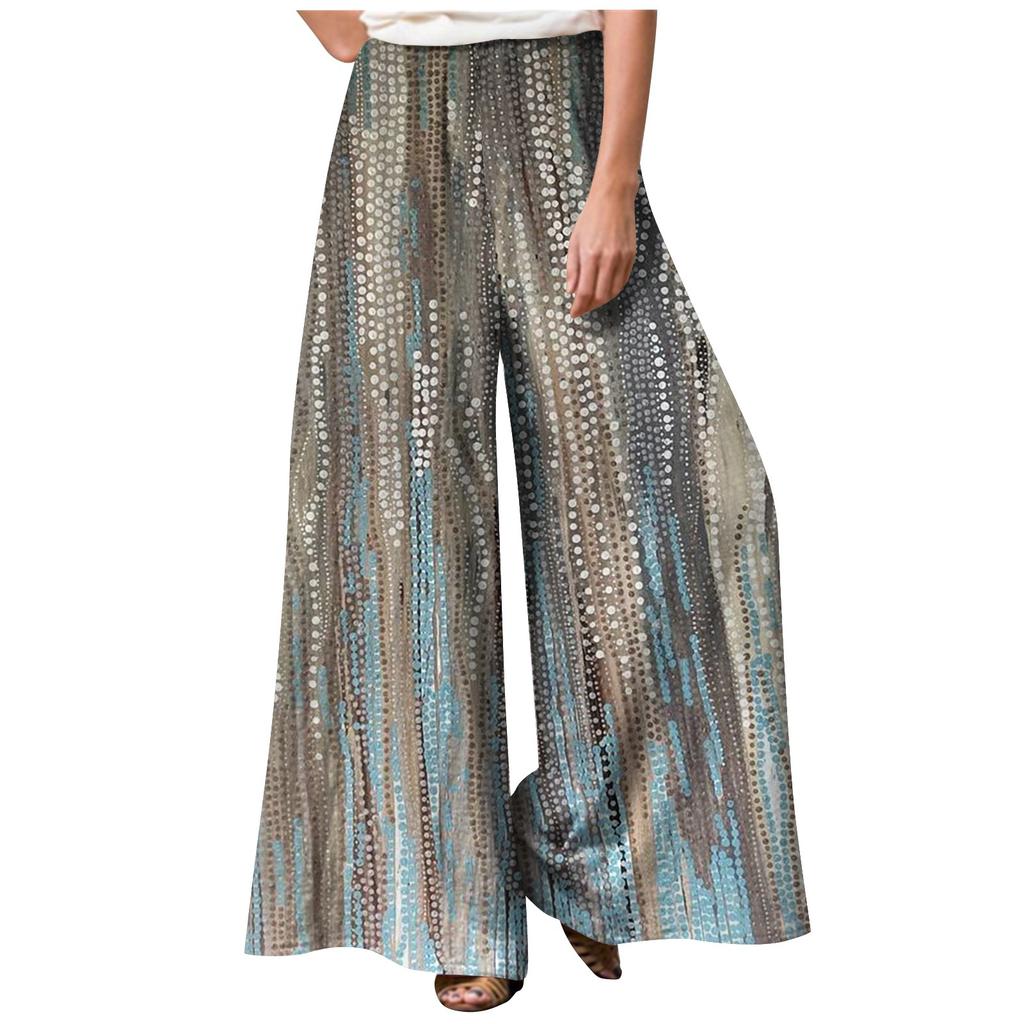 Women's Fashion Loose Casual Print Elastic Waist Pocketless Wide Leg Casual Pants