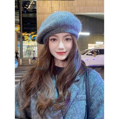 Knitted Beret Autumn and Winter Painter Hat Plush Hat Versatile Ins Big Head Circumference Wool Hat