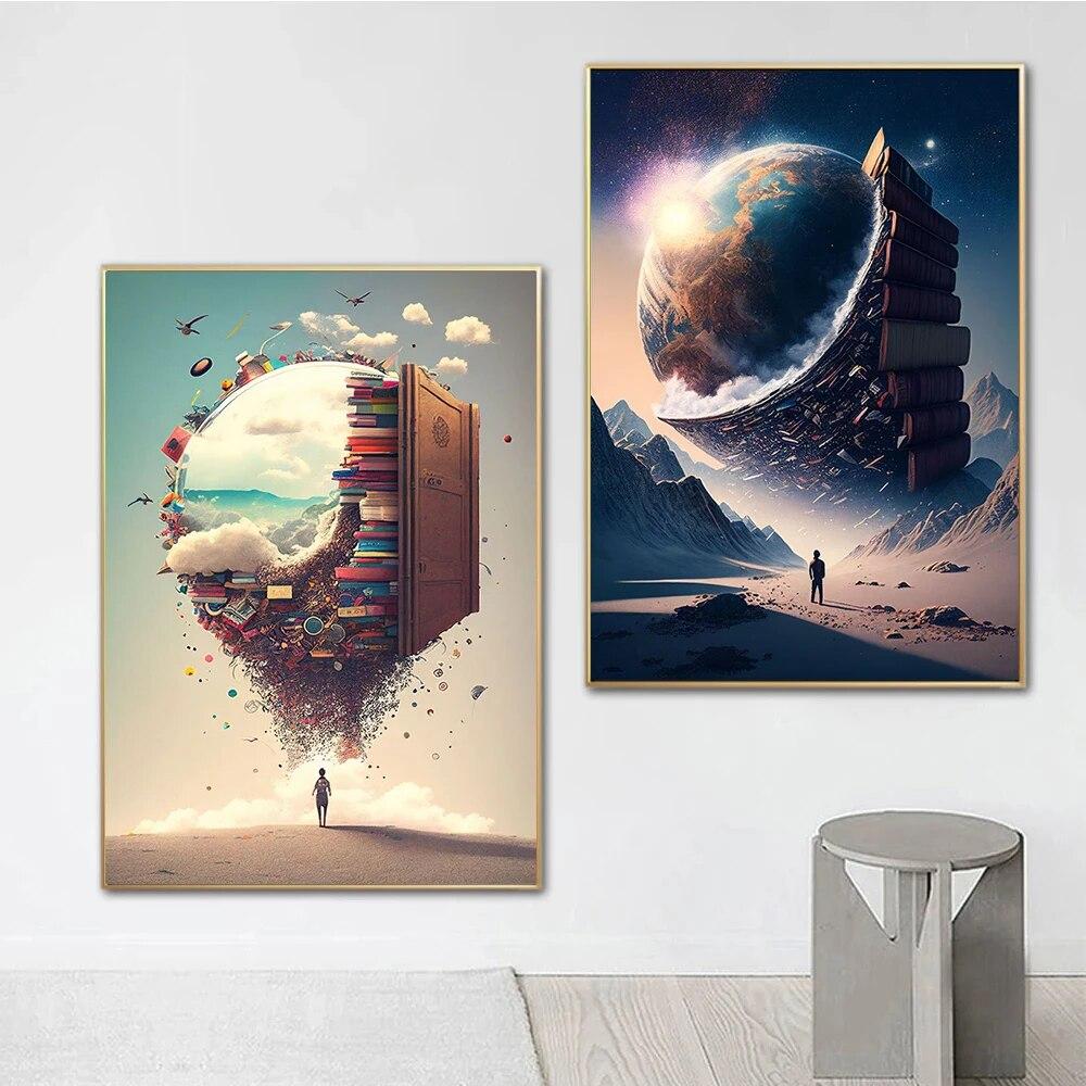 Abstract Fantasy Adventure In A Book Prints Poster Canvas Painting Modern Wall Art Pictures For Living Room Bedroom Home Decor No Frame