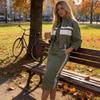 Womens Autumn Casual Zipper Green Dress Suit With Patching For Daily Wear