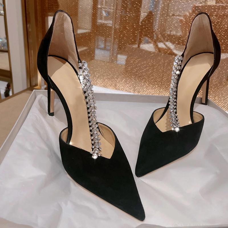 Fashion 2025 White Pearl Pointed High Heel Sandals Fine Heel Sandals Female Bride Wedding Shoes Party Banquet
