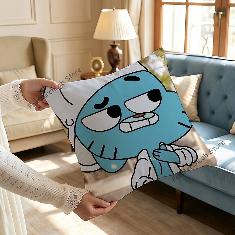 GGumballS Cartoon Watterson Pillow Covers Cartoon Sofa Decorative Home Doublesided Printing Short Plush Cute Cushion Cover