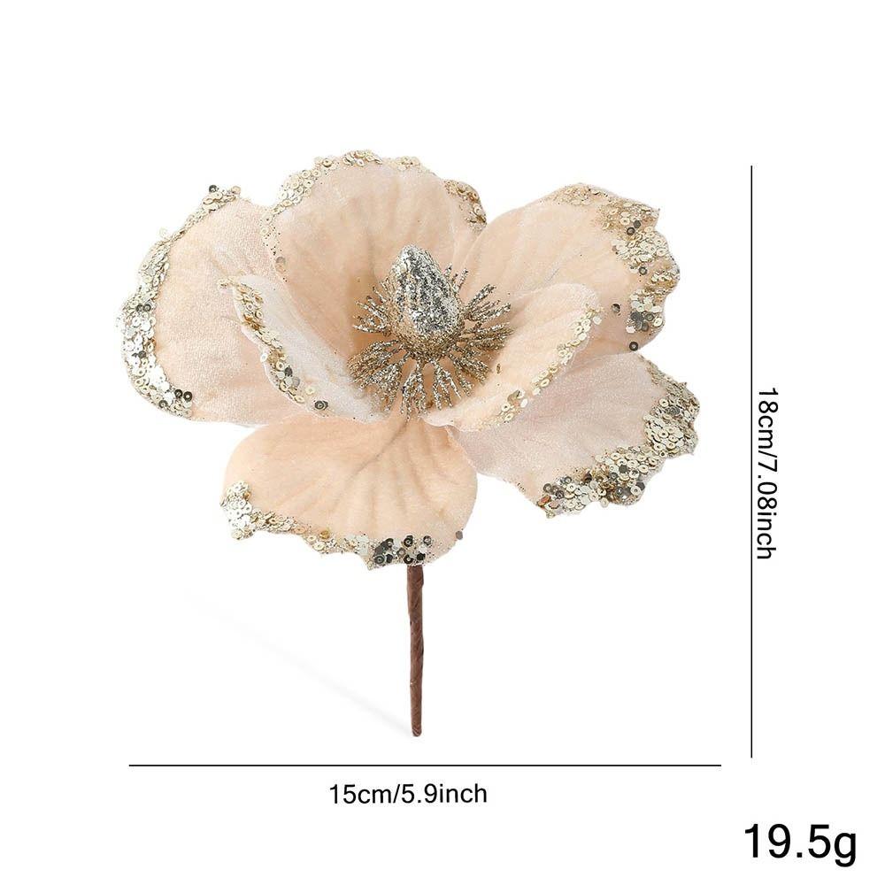 15cm Artificial Poinsettia Glitter Flower Flannel Sequin Fake Christmas Flowers Photography Props 3D Simulation Magnolia