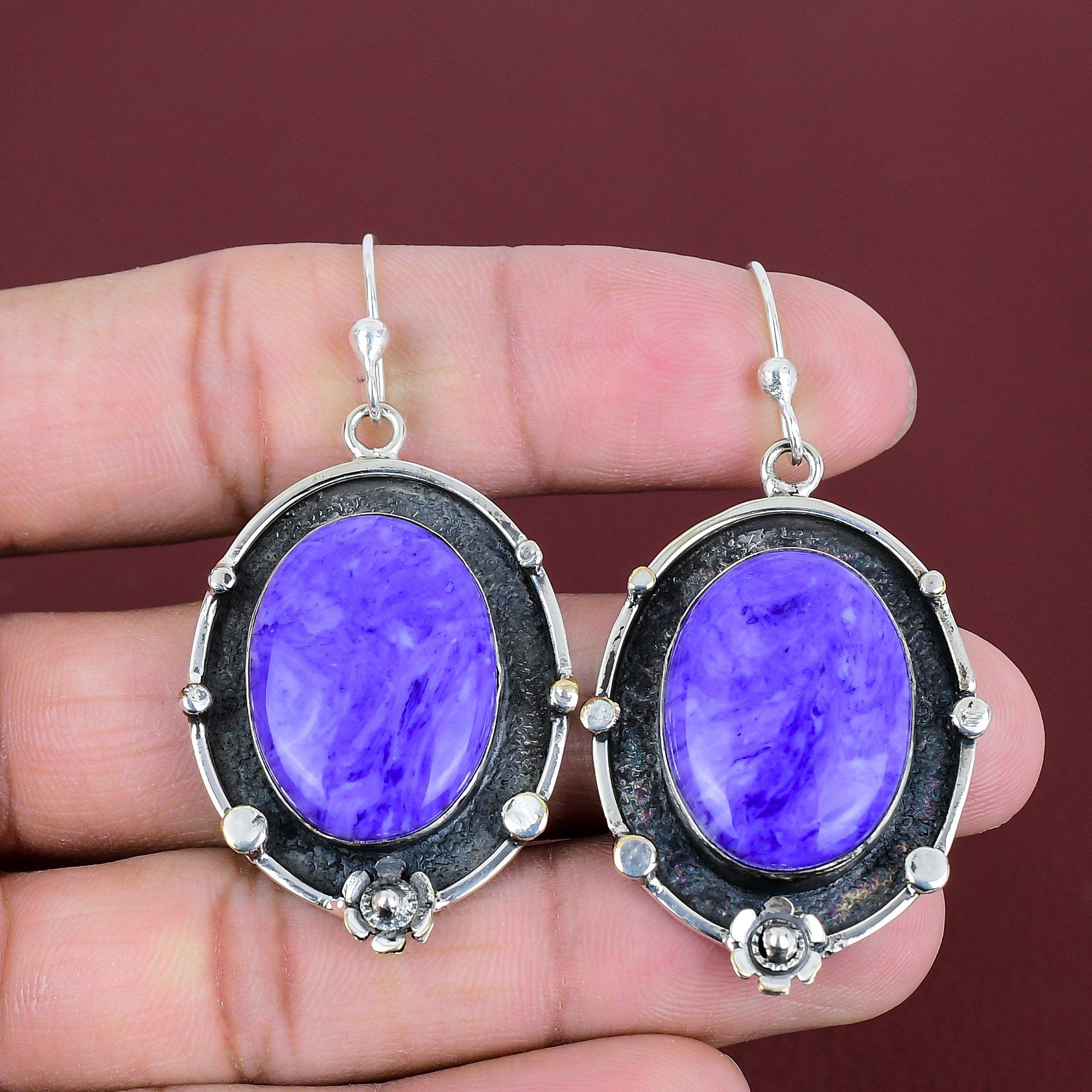 

Charoite Earring Natural Gemstone Earrings 925 Sterling Silver Earring Handmade Jewelry Beautiful Drop Earring Engagement Gifts Boho Jewelry