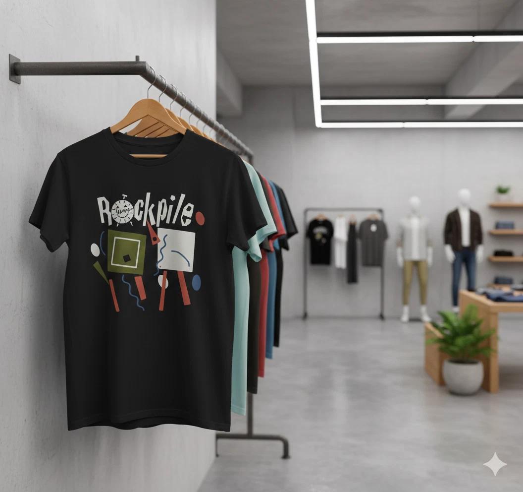 Rockpile New Wave Rock Band Graphic T-Shirt Black Retro Music Tee - T348 XL