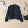 ZANZEA Women Casual Round Neck Solid Color Long Sleeve Blouse