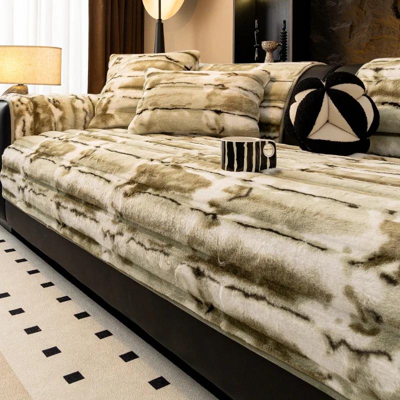 

Утолщенный плюшевый чехол для дивана с кроликом, окрашенный в технике тай-дай, теплый нескользящий супермягкий диван-полотенце, подушка для дивана для гостиной, современный домашний декор 70x210