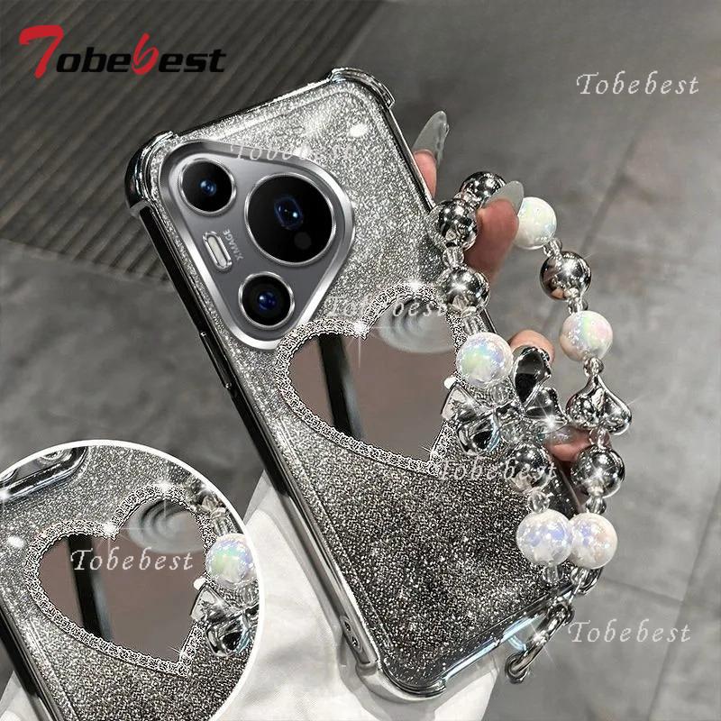 

Блестящий чехол-браслет с зеркалом любви для Huawei Pura 80 70 Ultra P60 P50 P40 P30 Pro Plus Lite, противоударная силиконовая накладка Huawei Pura 80 Pro серебряный