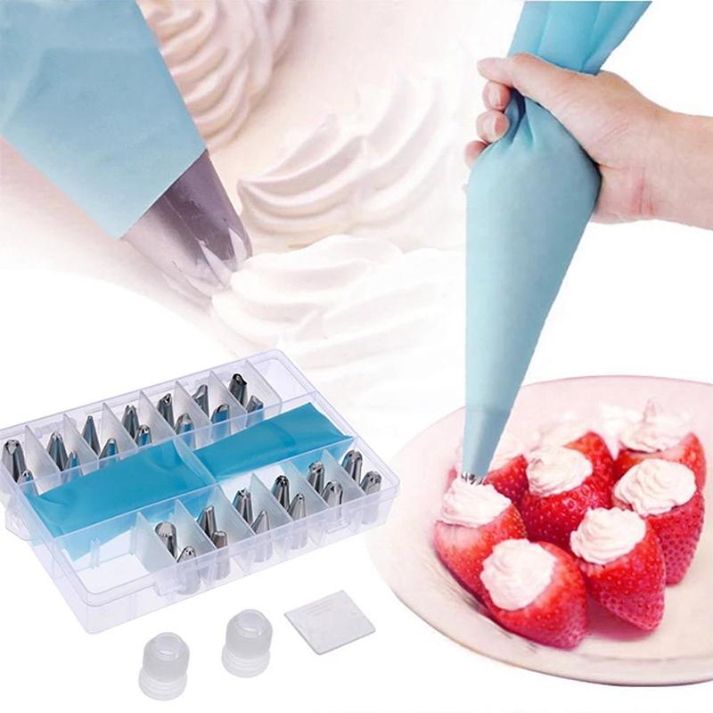 14/26/33pcs Silicone Kitchen Accessories Icing Piping Cream Pastry Bag With Stainless Steel Nozzle Diy Cake Decorating Tips Set