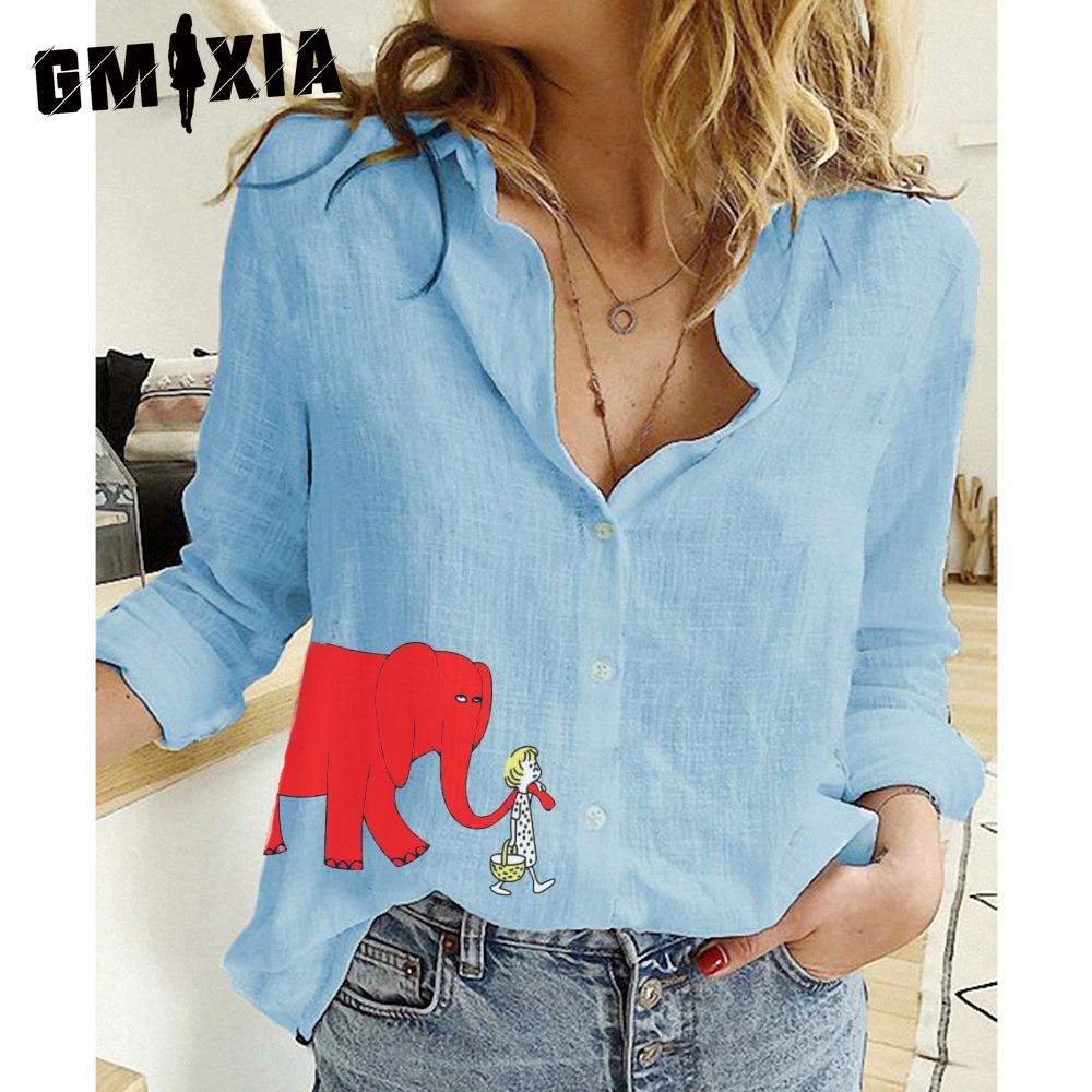 

GMXIA Women s Fashion Casual Red Elephant Print Long Sleeve POLO Neck Blouses & Shirts XXXXXL синий