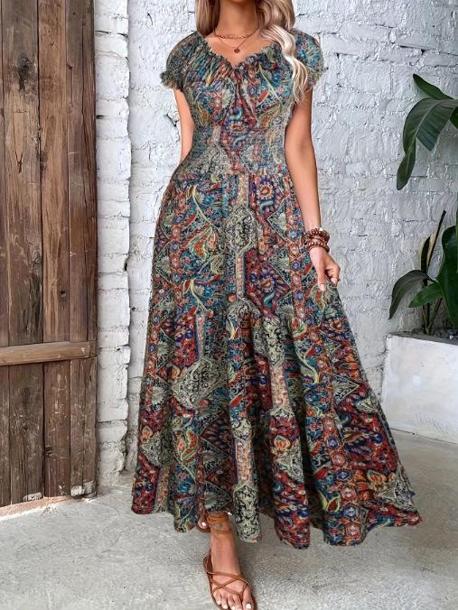 2026 European and American Foreign Trade Women s Cross-border Amazon Summer New Elegant Fashion Printed Bohemian Dress XL
