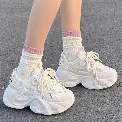 Papa-Schuhe Damen 2024 neue Frühling kleine weiße Schuhe Plateau erhöhende Schuhe Kinder Ins trendige vielseitige Nischen-Freizeitschuhe