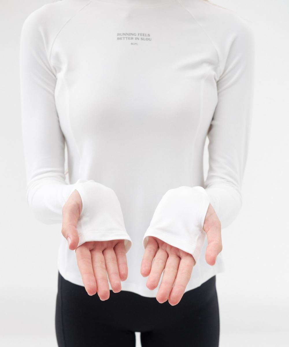 Slow Play Skin-Fit Fingerhole Long Sleeve Top (3 Colors) White/S
