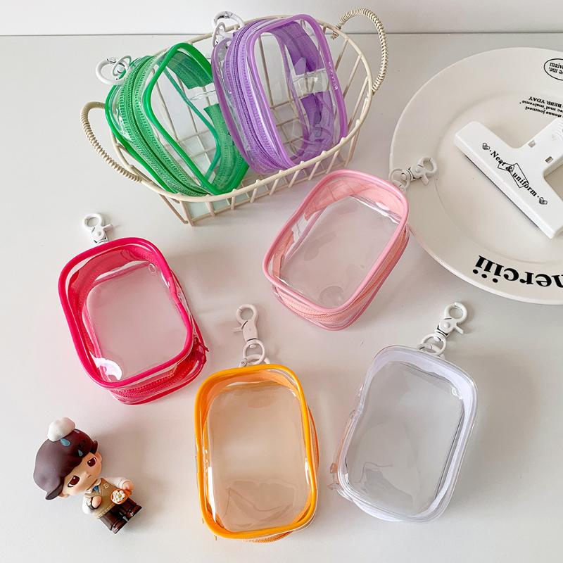 Transparent Pvc Plush Dolls Storage Pouch Square Earphone Organizer Purse With Keychain Anime Cartoon Toy Display Protector Case