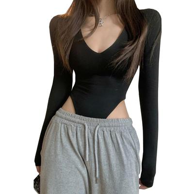 Sexy Wrap Slightly Beautiful Sexy Slimming Perfect for Wearing Over a Jumper or Denim Outfit [LZZOO] Women's Long-Sleeve V-Neck Bodysuit, Top, Erotic,